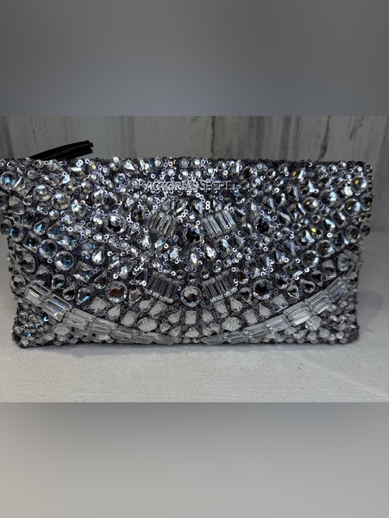 Victoria's Secret Handbags - Victoria's Secret Crystal Embellished Silver Clutch 7” x 11”